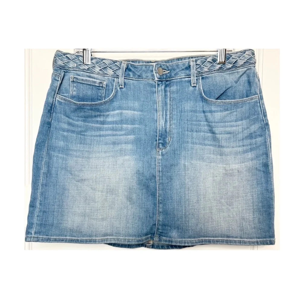 NWT L'AGENCE 90s Braided High Waist Distressed Stretch Denim Mini Jean Skirt‎ 31
